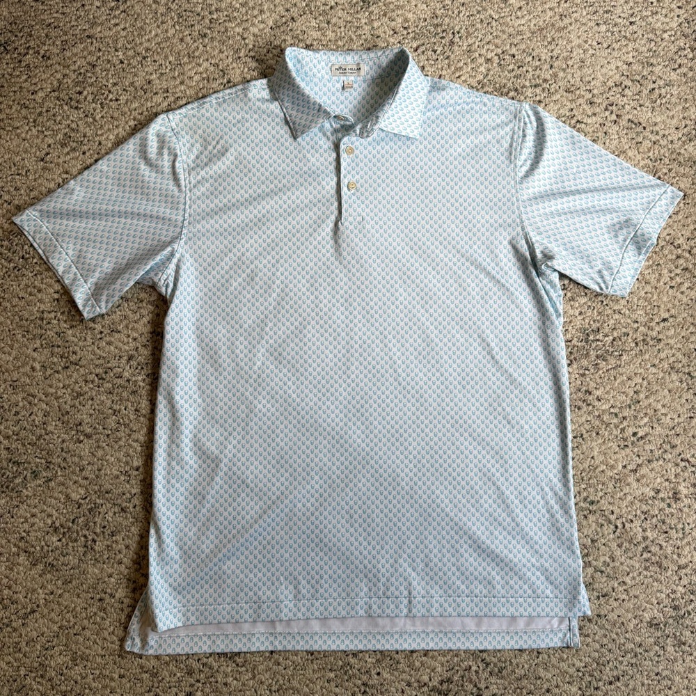 Peter Millar Sky Blue Skull Summer Comfort Performance Golf Polo Shirt Men’s L